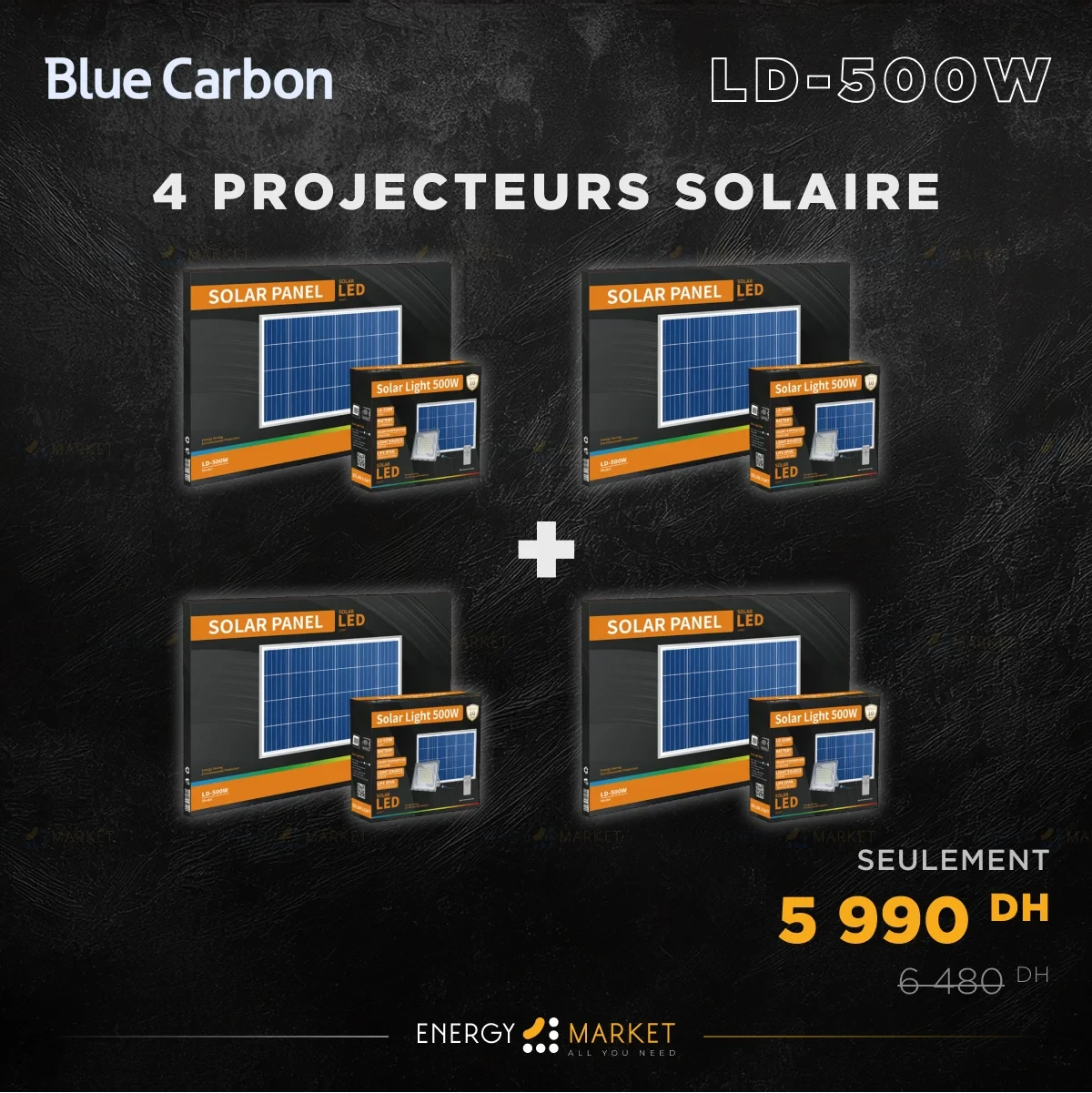 4 Projecteurs solaire Blue Carbon - LD 500w